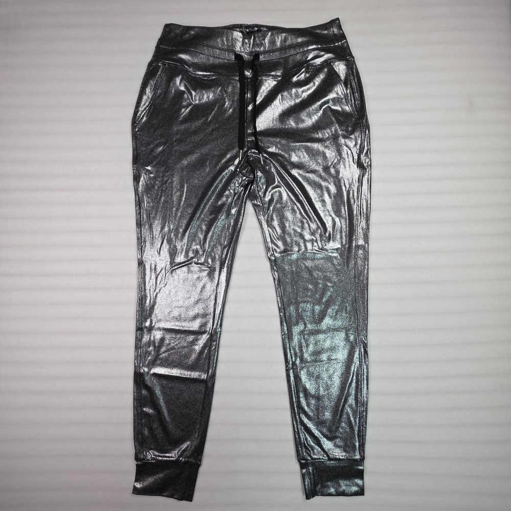 Halara Womens Metallic Silver Jogger Pants Drawstring Tapered Trousers XL Reg